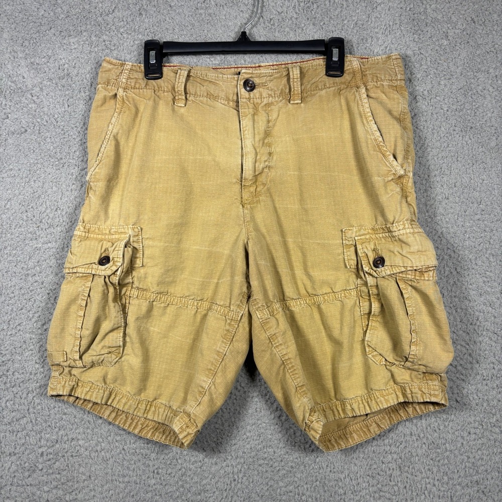 American Eagle Cargo Shorts Mens 34 Tan Longboard Ripstop Utility Khaki Cotton